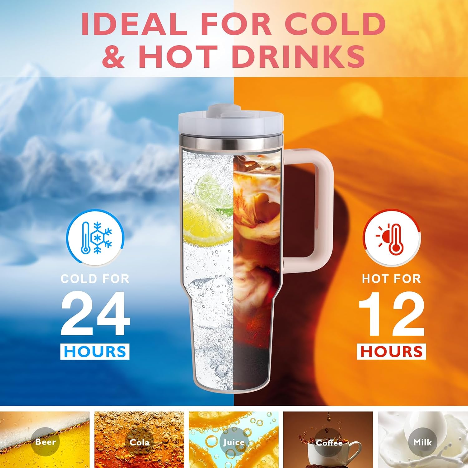 Tumbler with lid and Straw 1200ml Cup Stainless Steel