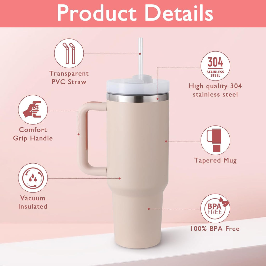 Tumbler with lid and Straw 1200ml Cup Stainless Steel